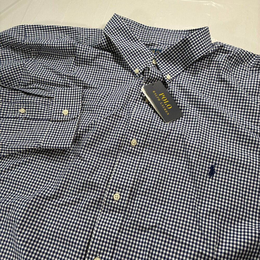 Polo Ralph Lauren Men’s Classic Fit Navy Blue Plaid Shirt Mens Size 3XLT NWT